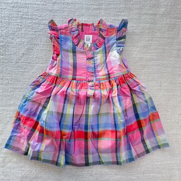 Gap Pink Plaid Dress EUC 12-18mo - Picture 1 of 6